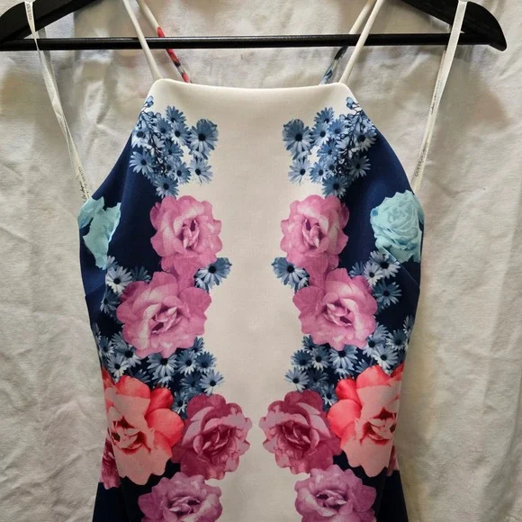 Guess Los Angeles Floral Print Apron Halter Sleeveless Mini Dress 2 Bodycon - Picture 2 of 11
